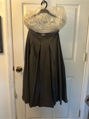 Pleated Midi Skirt in Charcoal Gray — Classic A-Line Style